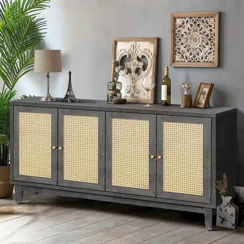 Modern Accent Storage Cabinet Sideboard Wooden Cabinet Console Table with 4 Doors and Adjustable Shelves