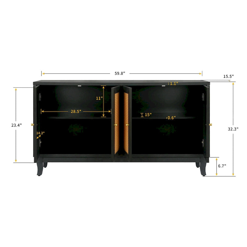 Modern Accent Storage Cabinet Sideboard Wooden Cabinet Console Table with 4 Doors and Adjustable Shelves