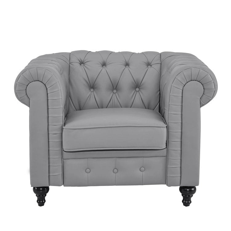 Chesterfield Elegance Collection: Loveseat and Accent Chair with Rolled Arms for Living Room, Office, Reception