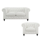 Chesterfield Elegance Collection: Loveseat and Accent Chair with Rolled Arms for Living Room, Office, Reception