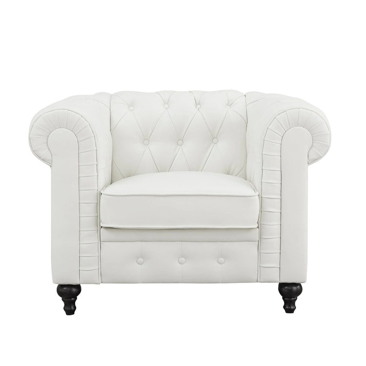 Chesterfield Elegance Collection: Loveseat and Accent Chair with Rolled Arms for Living Room, Office, Reception