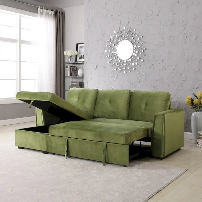 91 Wide Velvet Storage Sectional Reversible Sleeper Sofa & Chaise
