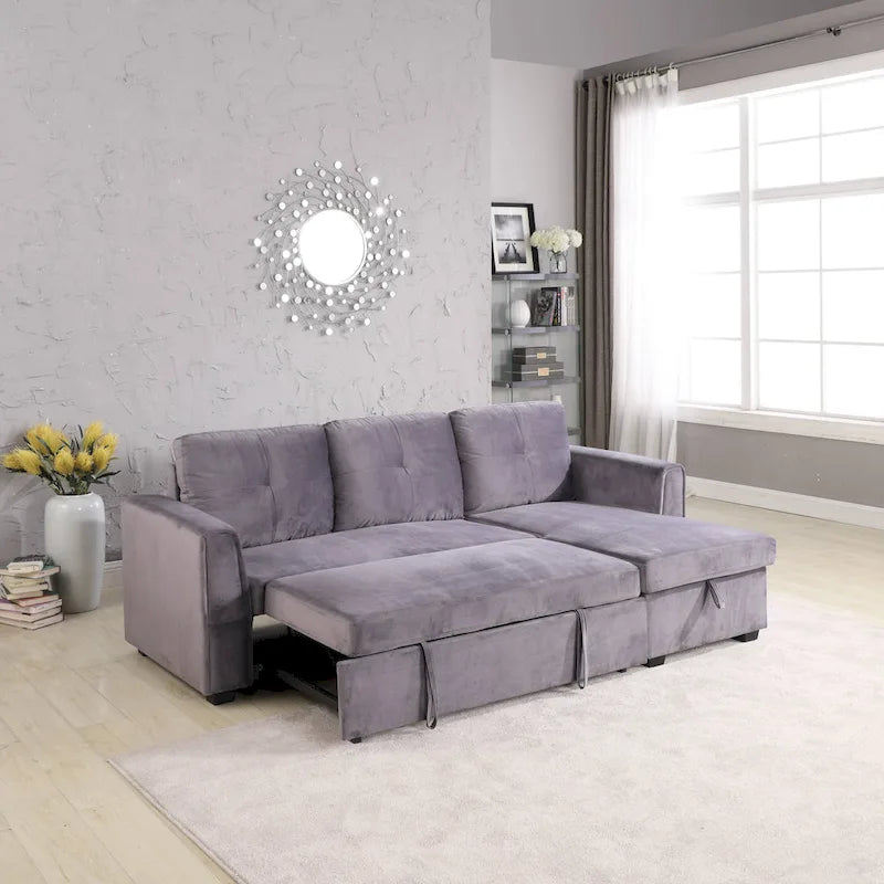 91 Wide Velvet Storage Sectional Reversible Sleeper Sofa & Chaise