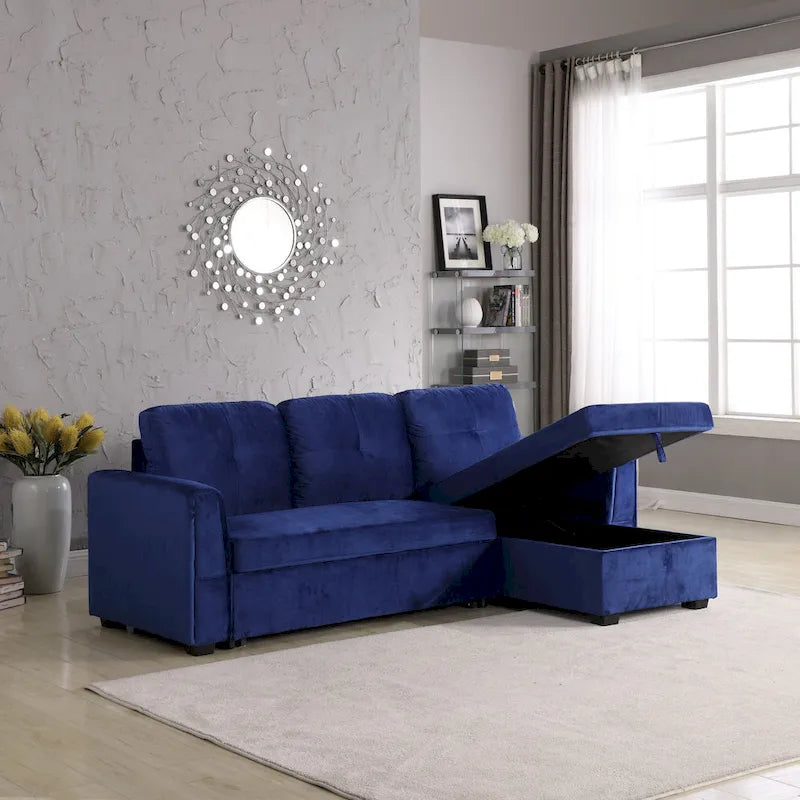91 Wide Velvet Storage Sectional Reversible Sleeper Sofa & Chaise