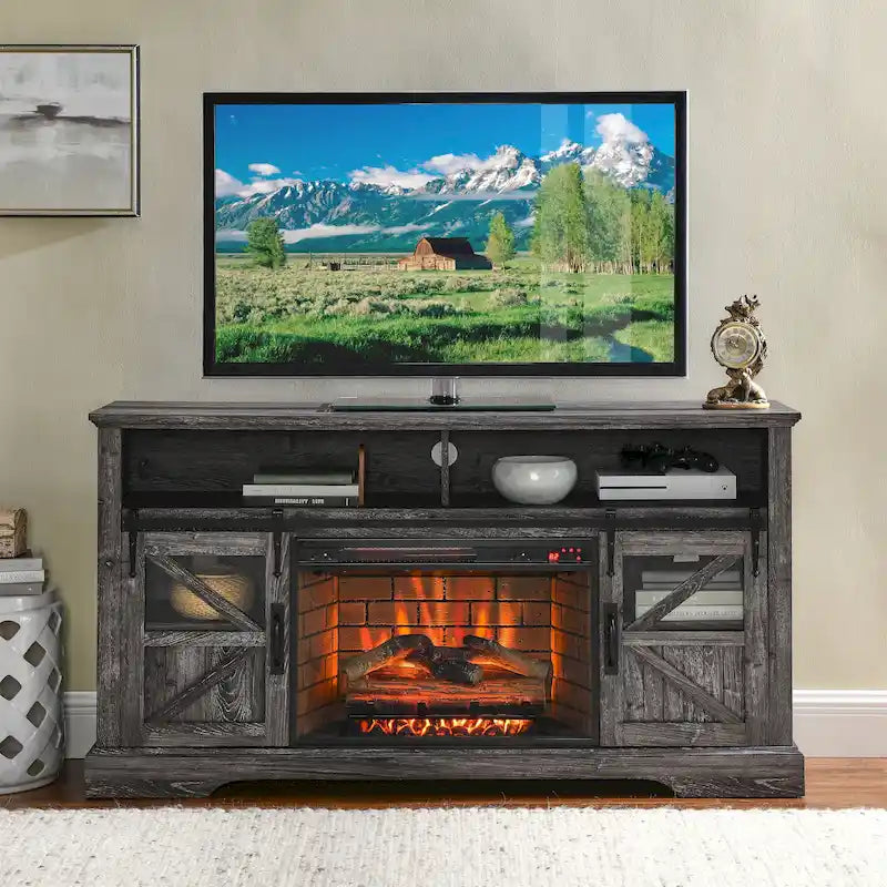60 Inch Electric Fireplace Entertainment Center With Door Sensor
