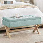 Fabric Entryway Bench Beige/ Grey Upholstered Storage Bench with X-Shaped Legs, 36-inch