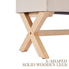 Fabric Entryway Bench Beige/ Grey Upholstered Storage Bench with X-Shaped Legs, 36-inch