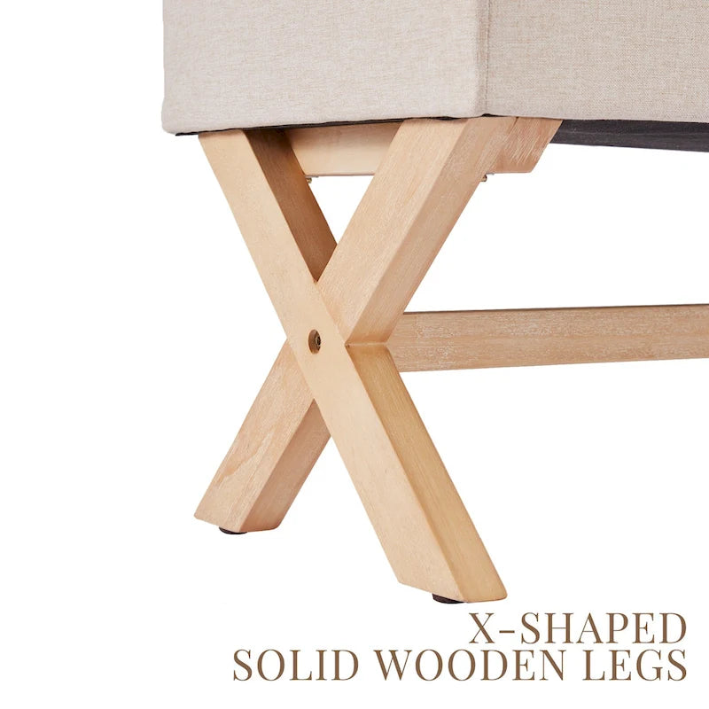 Fabric Entryway Bench Beige/ Grey Upholstered Storage Bench with X-Shaped Legs, 36-inch