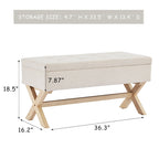 Fabric Entryway Bench Beige/ Grey Upholstered Storage Bench with X-Shaped Legs, 36-inch