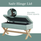 Fabric Entryway Bench Beige/ Grey Upholstered Storage Bench with X-Shaped Legs, 36-inch