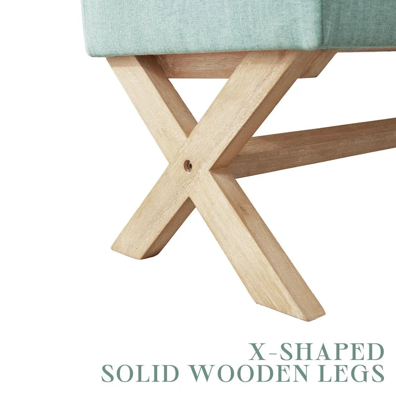 Fabric Entryway Bench Beige/ Grey Upholstered Storage Bench with X-Shaped Legs, 36-inch