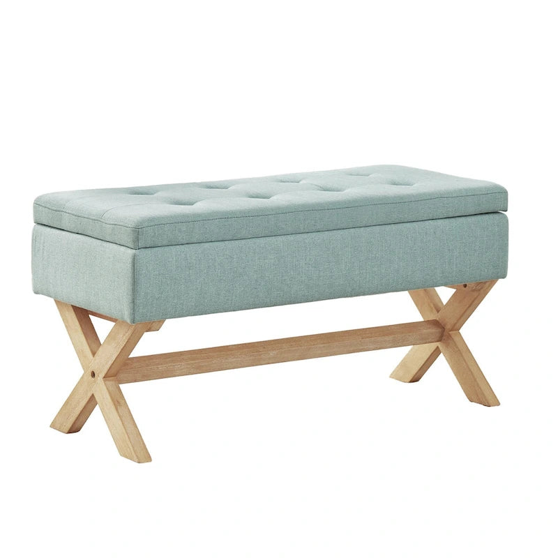 Fabric Entryway Bench Beige/ Grey Upholstered Storage Bench with X-Shaped Legs, 36-inch