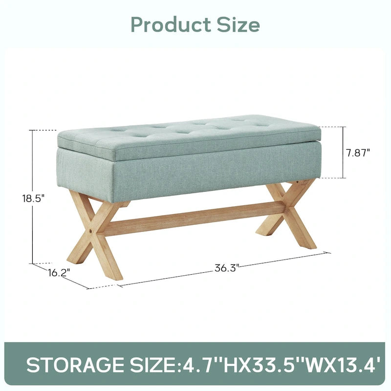 Fabric Entryway Bench Beige/ Grey Upholstered Storage Bench with X-Shaped Legs, 36-inch
