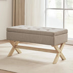 Fabric Entryway Bench Beige/ Grey Upholstered Storage Bench with X-Shaped Legs, 36-inch