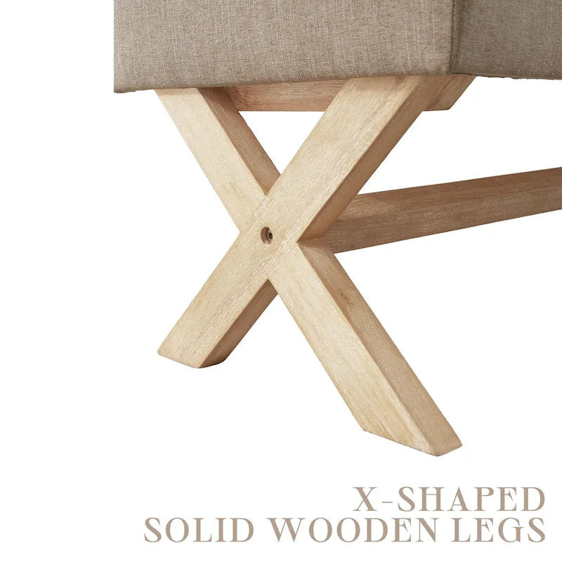 Fabric Entryway Bench Beige/ Grey Upholstered Storage Bench with X-Shaped Legs, 36-inch