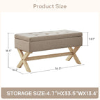 Fabric Entryway Bench Beige/ Grey Upholstered Storage Bench with X-Shaped Legs, 36-inch