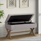 Fabric Entryway Bench Beige/ Grey Upholstered Storage Bench with X-Shaped Legs, 36-inch