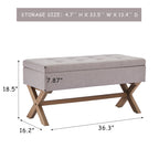 Fabric Entryway Bench Beige/ Grey Upholstered Storage Bench with X-Shaped Legs, 36-inch
