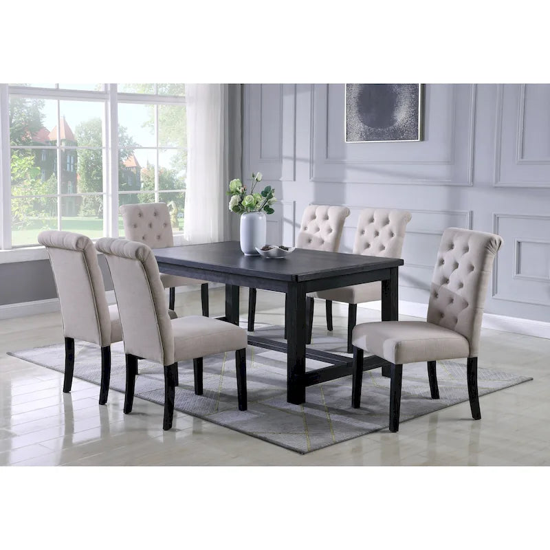 Roundhill Furniture Leviton Antique Black Finished Wood 7-piece Dining Set
