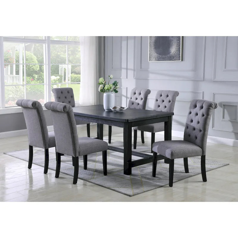 Roundhill Furniture Leviton Antique Black Finished Wood 7-piece Dining Set