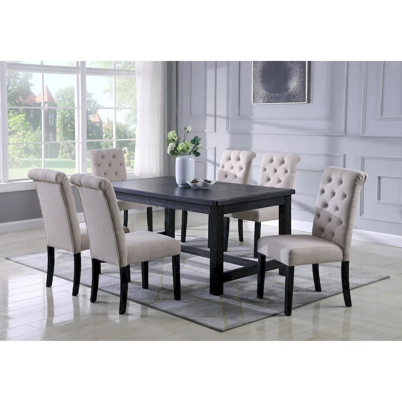 Roundhill Furniture Leviton Antique Black Finished Wood 7-piece Dining Set
