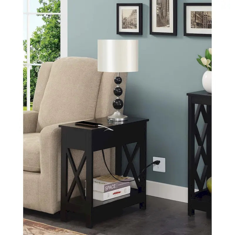 Convenience Concepts Oxford Flip Top End Table with Charging Station and Shelf