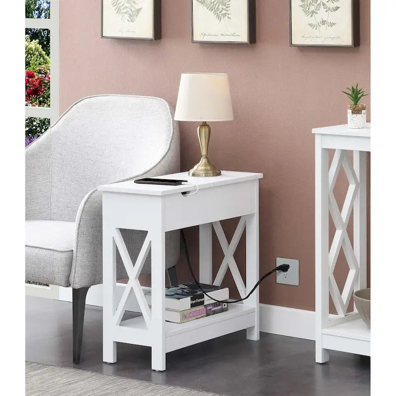Convenience Concepts Oxford Flip Top End Table with Charging Station and Shelf