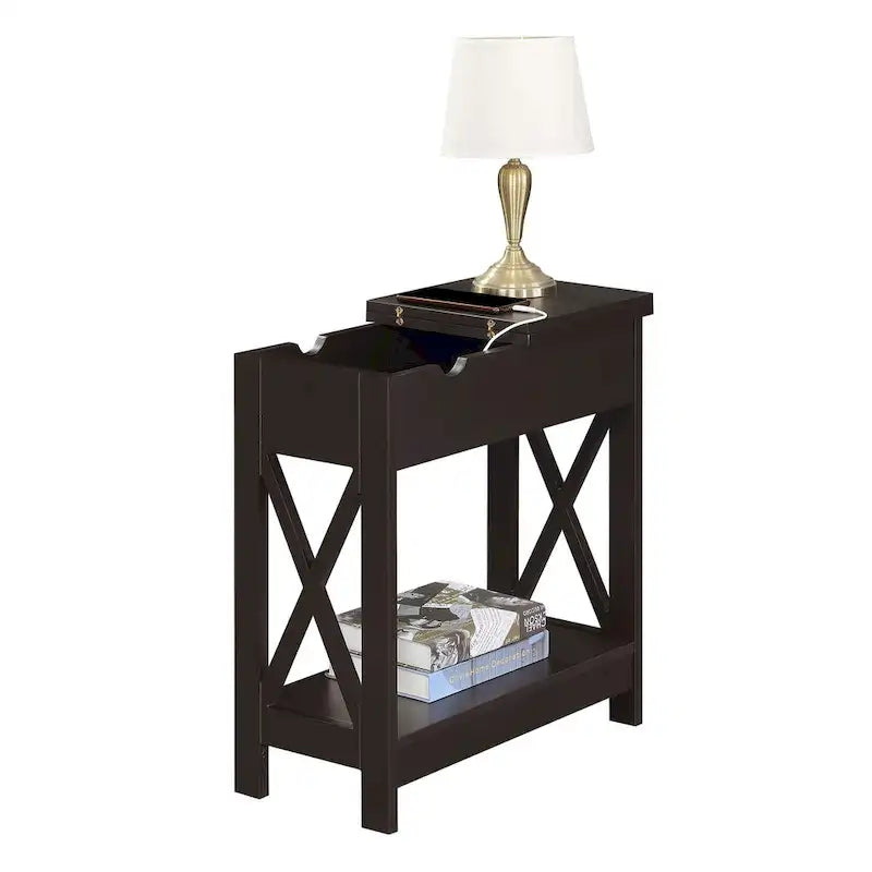 Convenience Concepts Oxford Flip Top End Table with Charging Station and Shelf