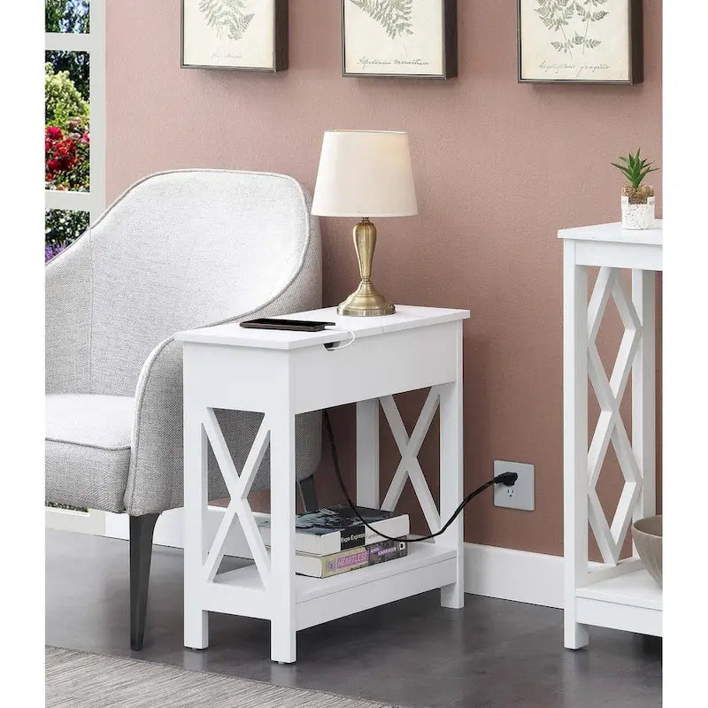Convenience Concepts Oxford Flip Top End Table with Charging Station and Shelf