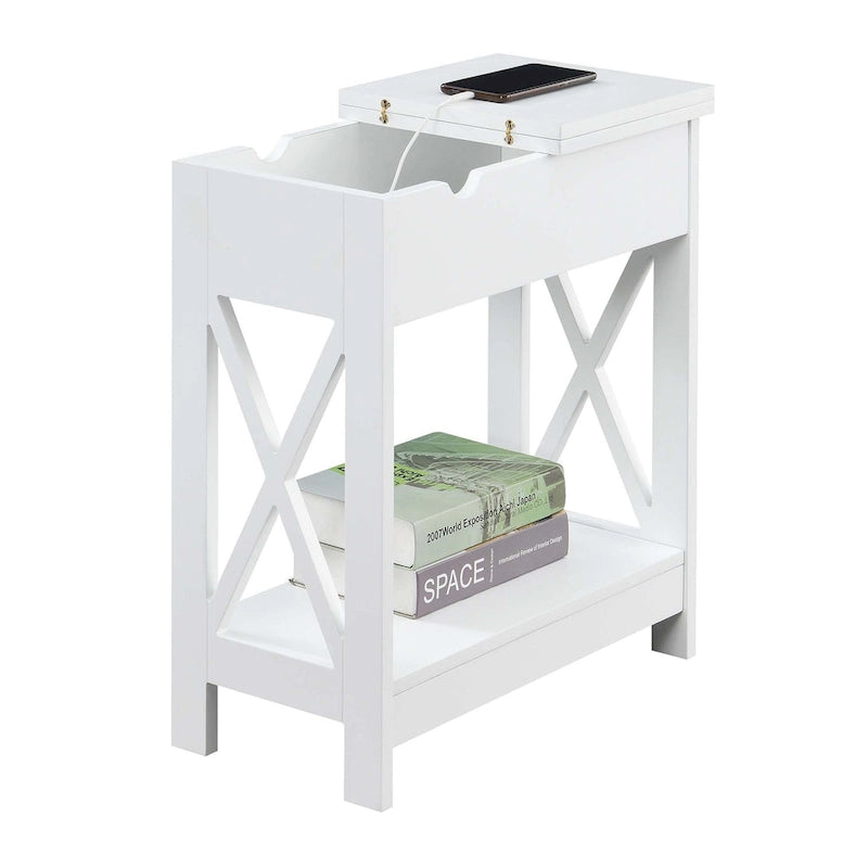Convenience Concepts Oxford Flip Top End Table with Charging Station and Shelf