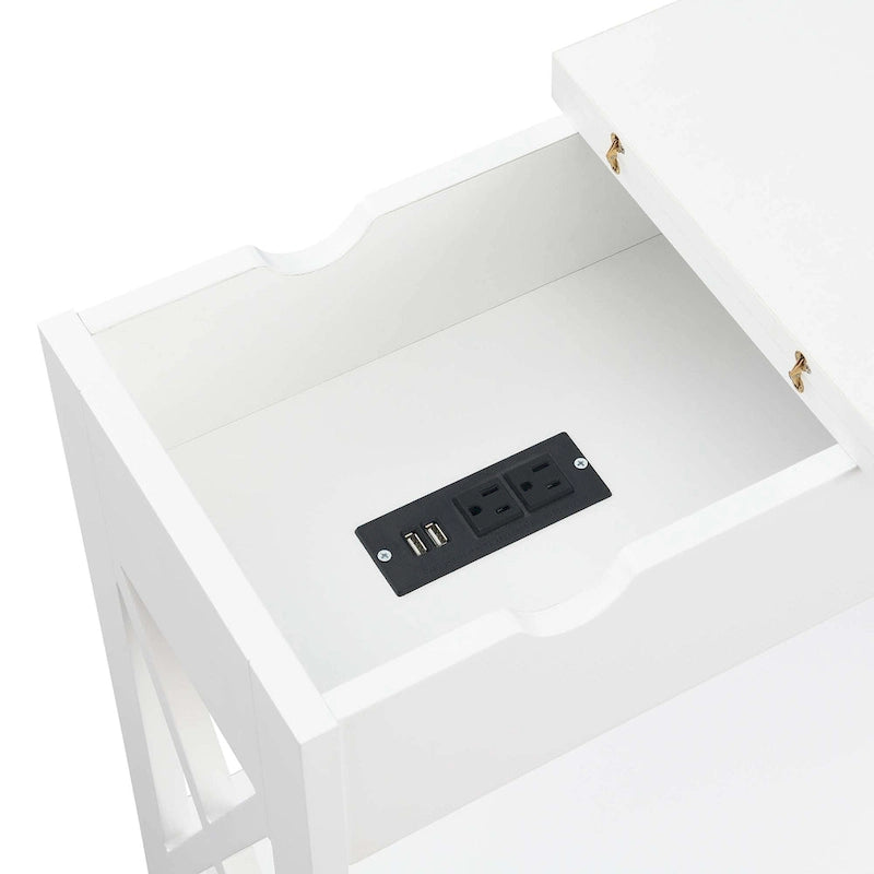 Convenience Concepts Oxford Flip Top End Table with Charging Station and Shelf