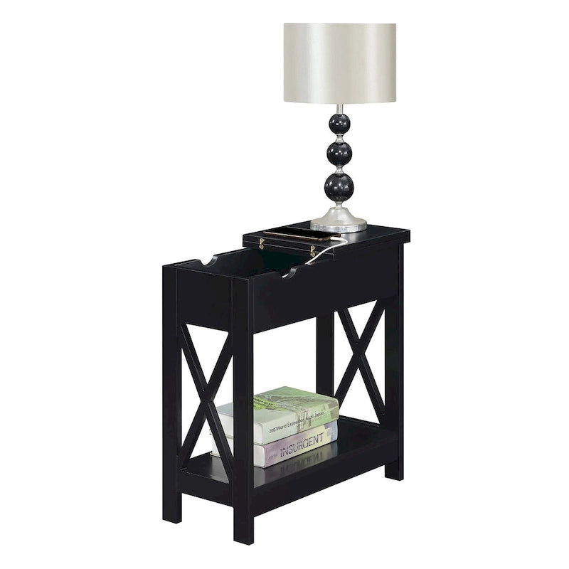 Convenience Concepts Oxford Flip Top End Table with Charging Station and Shelf