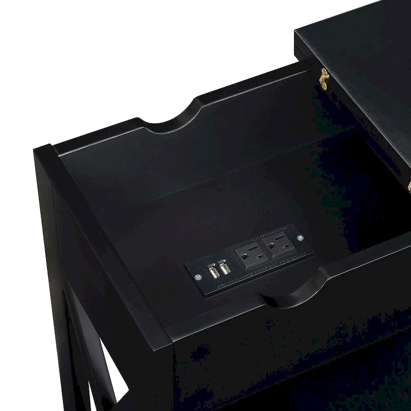 Convenience Concepts Oxford Flip Top End Table with Charging Station and Shelf