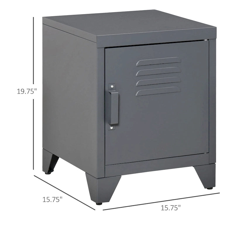 HOMCOM Industrial End Table, Living Room Side Table with Locker-Style Door and Adjustable Shelf - 15.75x15.75x19.75