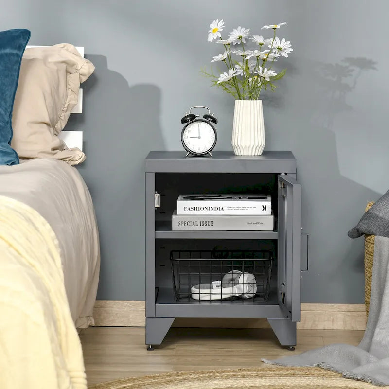 HOMCOM Industrial End Table, Living Room Side Table with Locker-Style Door and Adjustable Shelf - 15.75x15.75x19.75