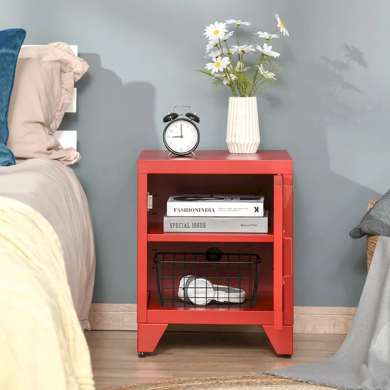 HOMCOM Industrial End Table, Living Room Side Table with Locker-Style Door and Adjustable Shelf - 15.75x15.75x19.75