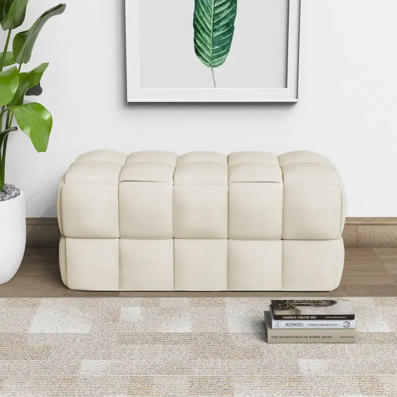 Luxerna 36-inch Padded Natural Linen Box Weave Comfort Bench