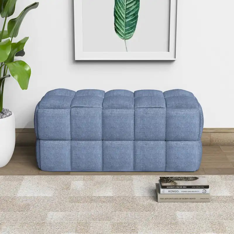 Luxerna 36-inch Padded Natural Linen Box Weave Comfort Bench