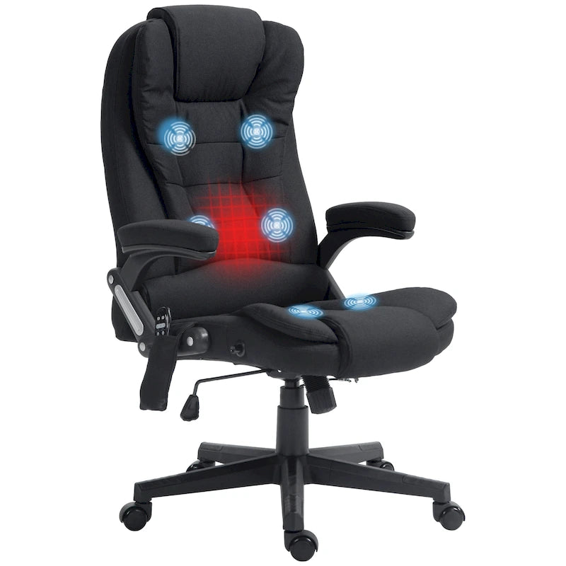 HOMCOM 6 Point Vibrating Massage Office Chair with Heat, Linen High Back Executive Office Chair with Reclining Backrest
