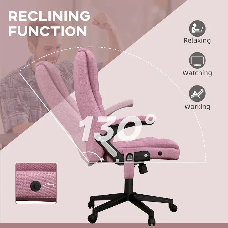 HOMCOM 6 Point Vibrating Massage Office Chair with Heat, Linen High Back Executive Office Chair with Reclining Backrest