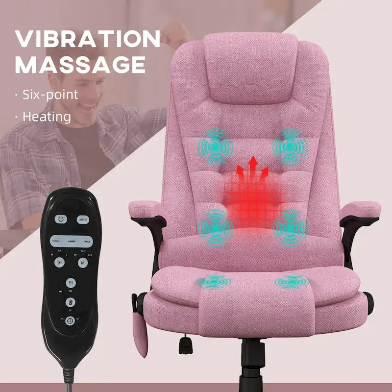 HOMCOM 6 Point Vibrating Massage Office Chair with Heat, Linen High Back Executive Office Chair with Reclining Backrest