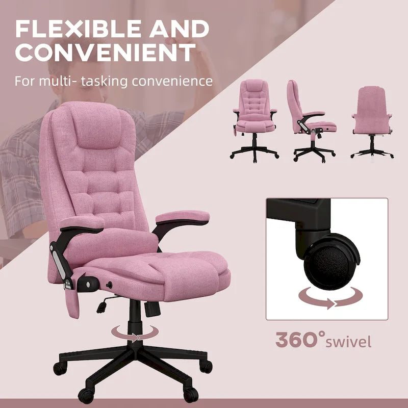 HOMCOM 6 Point Vibrating Massage Office Chair with Heat, Linen High Back Executive Office Chair with Reclining Backrest