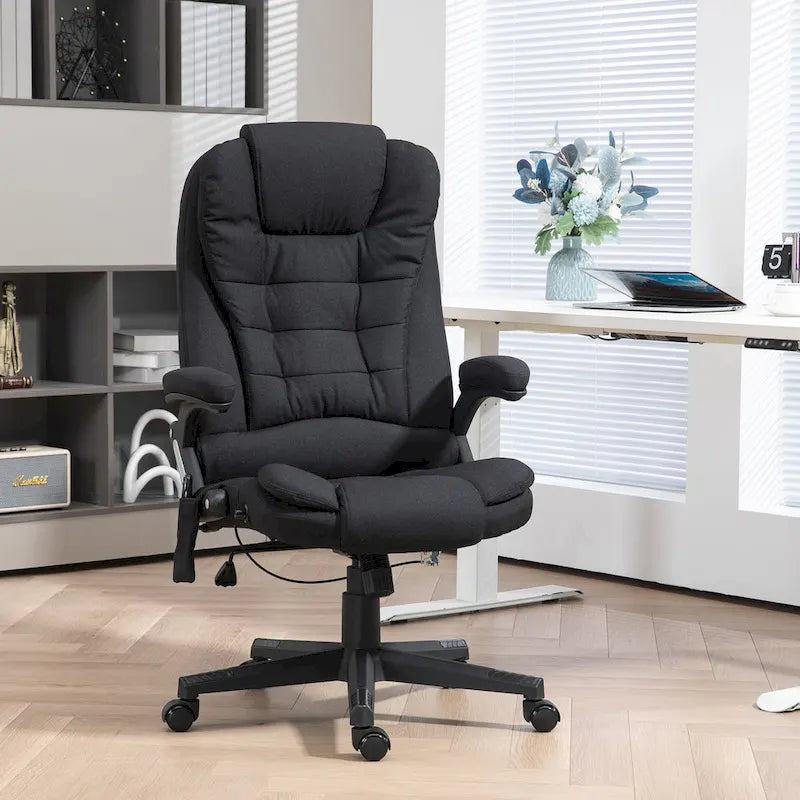 HOMCOM 6 Point Vibrating Massage Office Chair with Heat, Linen High Back Executive Office Chair with Reclining Backrest