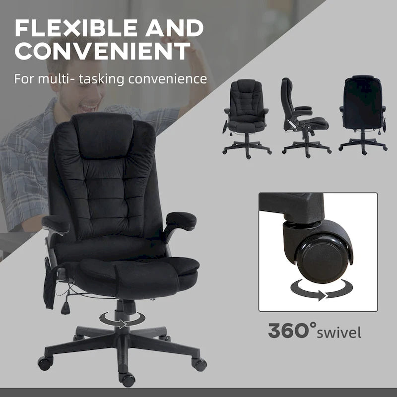 HOMCOM 6 Point Vibrating Massage Office Chair with Heat, Linen High Back Executive Office Chair with Reclining Backrest
