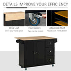 HOMCOM Kitchen Island Mobile Storage Cart with Towel/Spice Rack, 3 Drawers, 2-Door Cabinet and Lockable Wheels