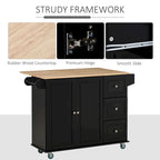 HOMCOM Kitchen Island Mobile Storage Cart with Towel/Spice Rack, 3 Drawers, 2-Door Cabinet and Lockable Wheels