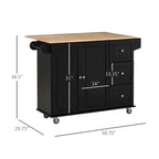 HOMCOM Kitchen Island Mobile Storage Cart with Towel/Spice Rack, 3 Drawers, 2-Door Cabinet and Lockable Wheels