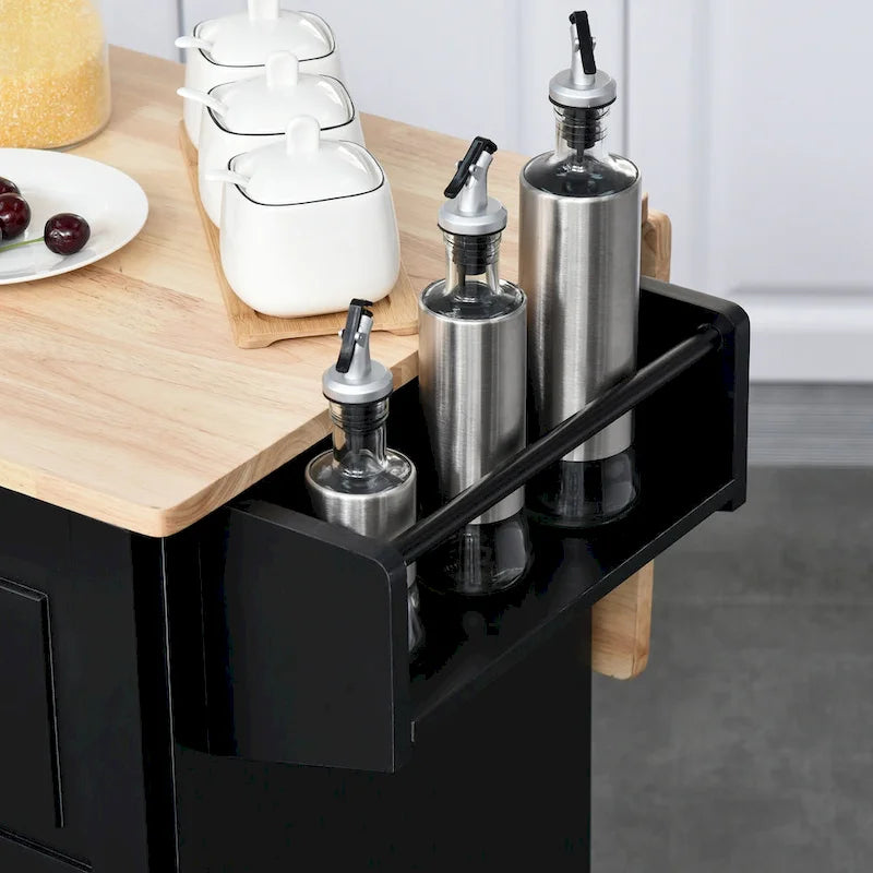 HOMCOM Kitchen Island Mobile Storage Cart with Towel/Spice Rack, 3 Drawers, 2-Door Cabinet and Lockable Wheels