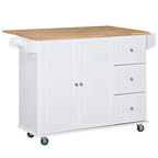 HOMCOM Kitchen Island Mobile Storage Cart with Towel/Spice Rack, 3 Drawers, 2-Door Cabinet and Lockable Wheels