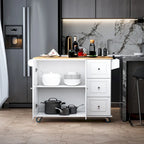 HOMCOM Kitchen Island Mobile Storage Cart with Towel/Spice Rack, 3 Drawers, 2-Door Cabinet and Lockable Wheels